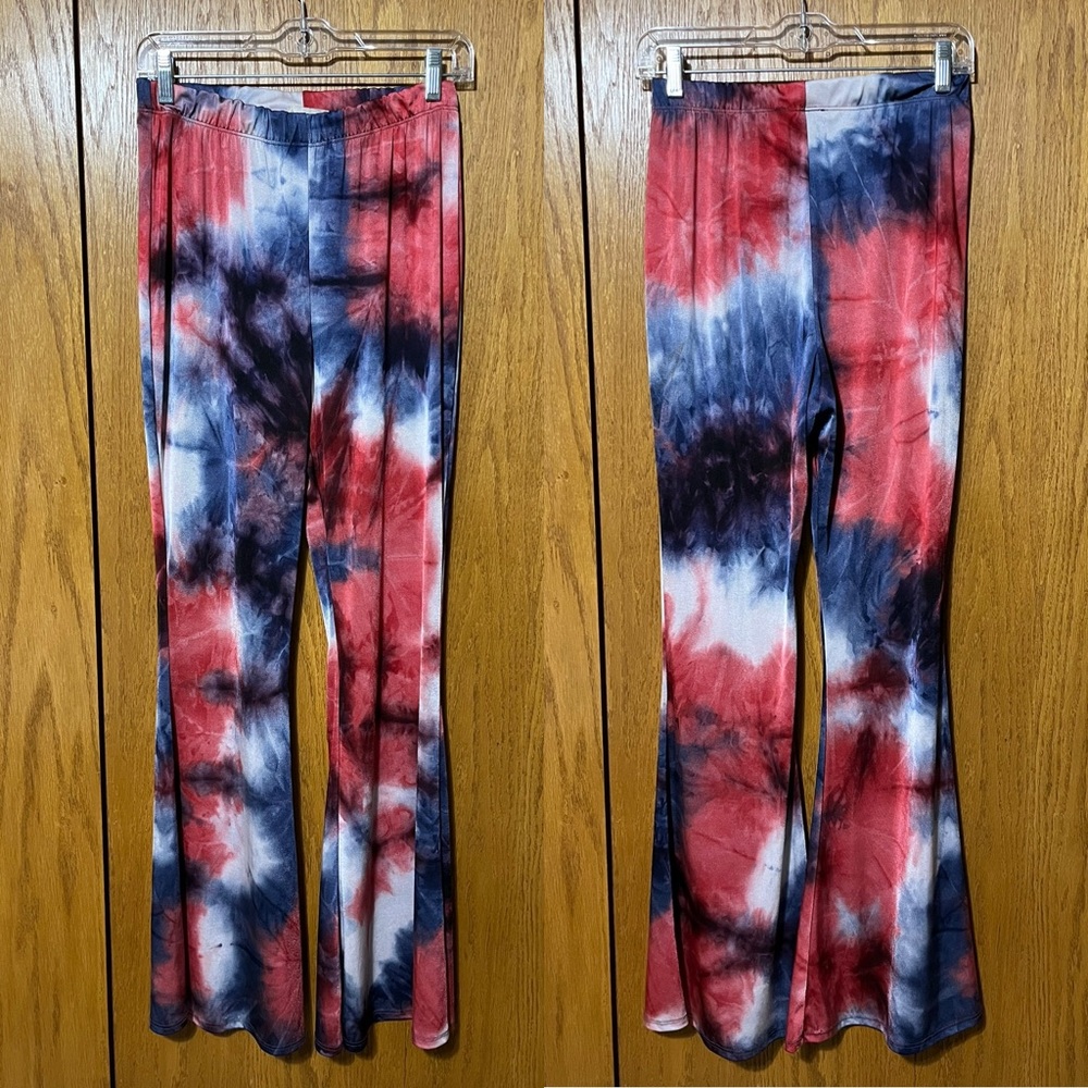 Tie-Dye Flared Pants in Red and Blue